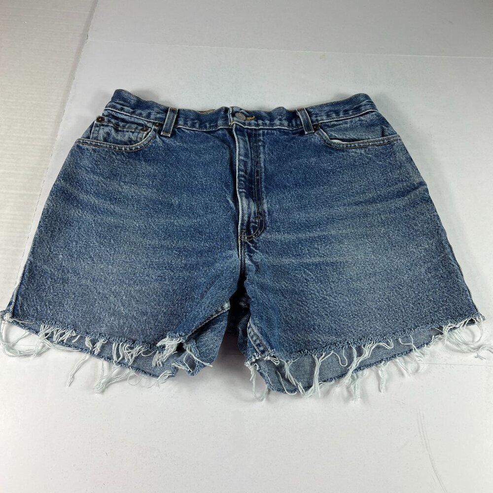 Y2K Levi's Jean Shorts Men Measured 32* Blue Whiskers Cut Off Cotton Denim Jorts